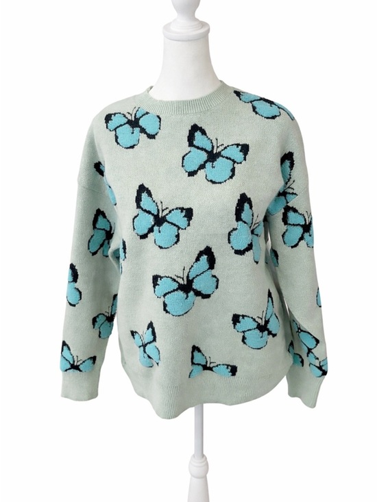 Sweaters - Butterfly Pattern Mint Blue Crewneck Sweater